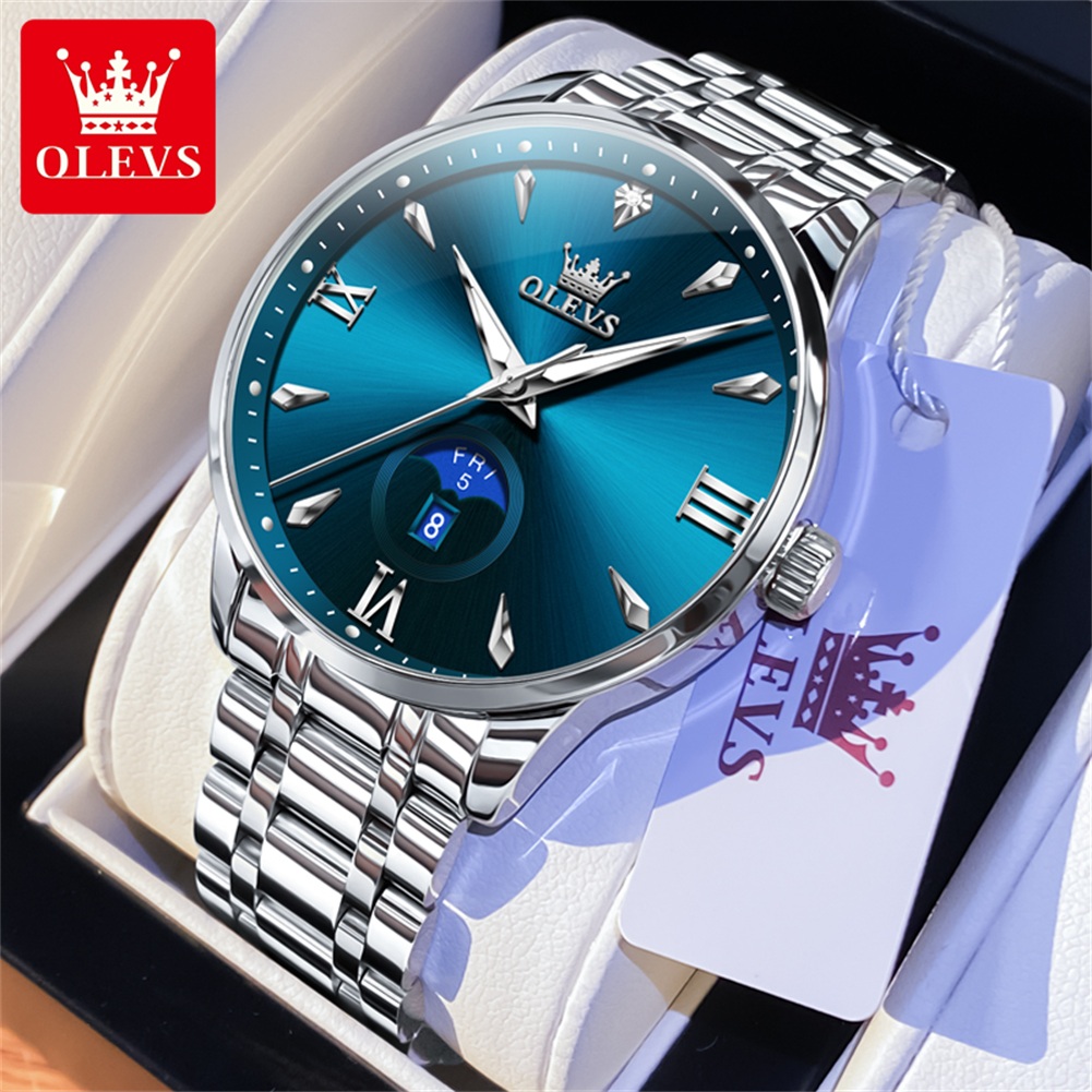 Luxury Watch Men - OLEVS Moon Phase męskie zegarki kalendarz